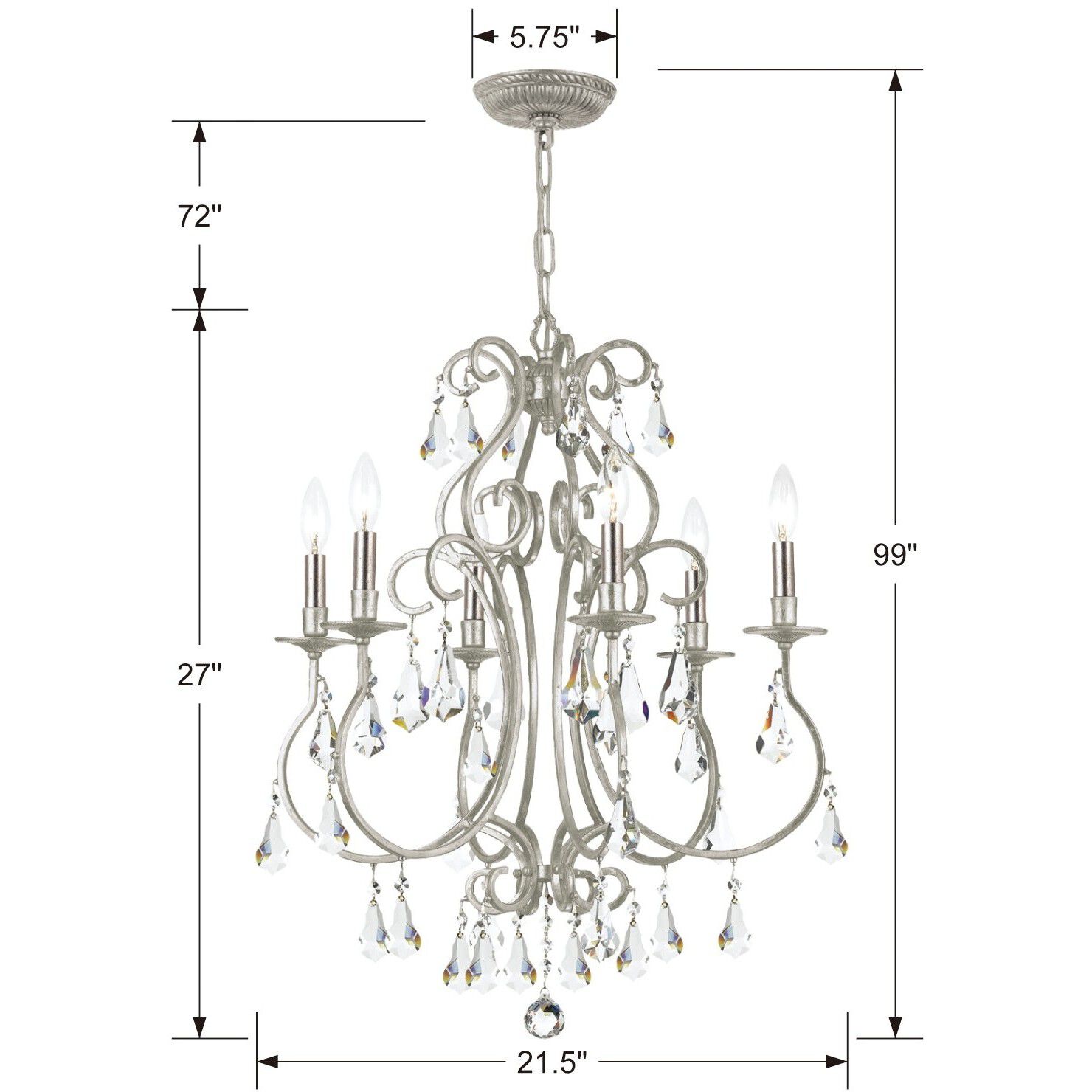 Ashton 6 Light 21.5 inch Olde Silver Chandelier Ceiling Light in Clear Hand Cut