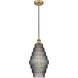 Edison Cascade LED 8.25 inch Brushed Brass Mini Pendant Ceiling Light in Plated Smoke Glass