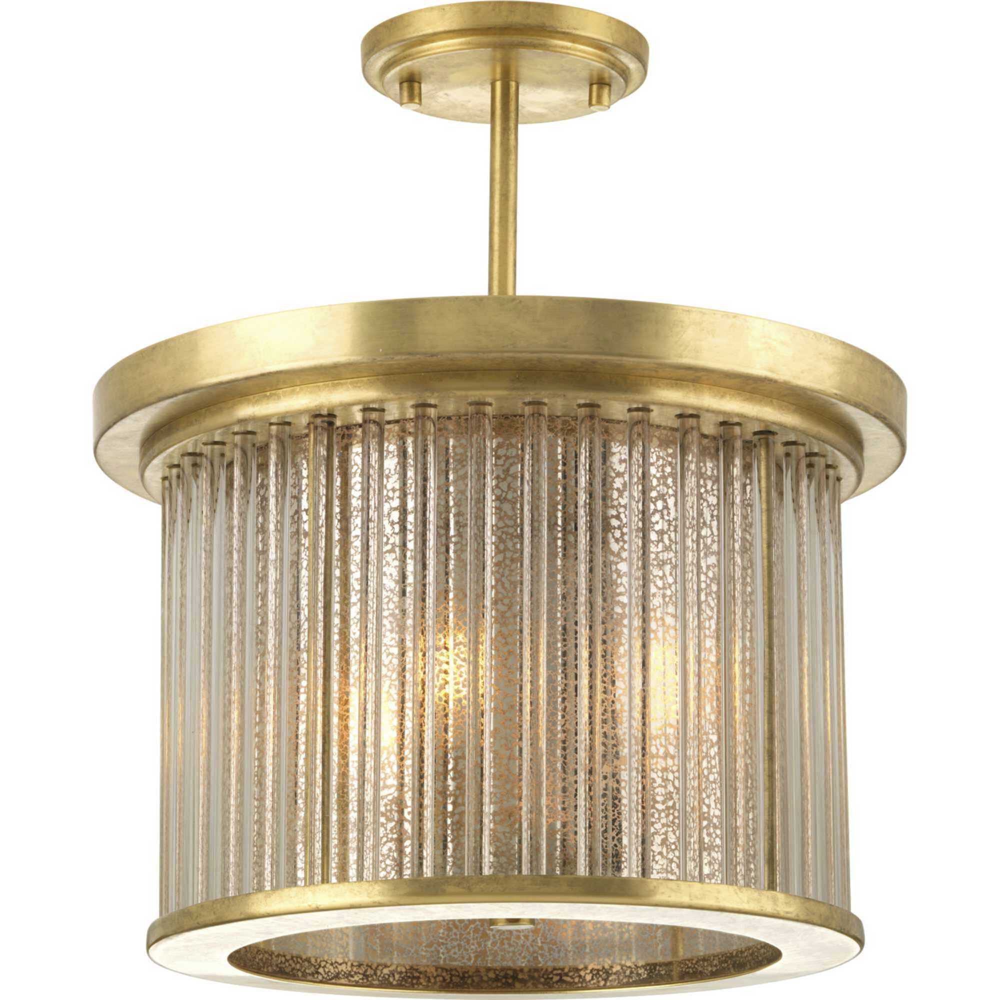 Point Dume™ Sequit Point 3 Light 14 inch Brushed Brass Semi-Flush Convertible Ceiling Light, Design Series