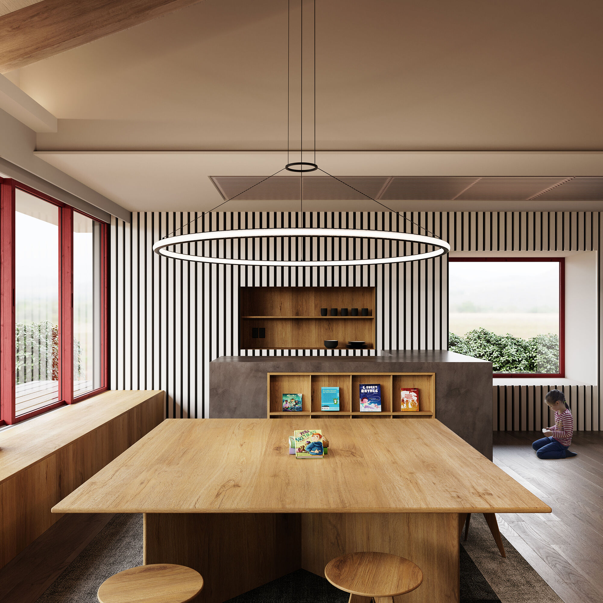 Luna LED 62 inch Satin Black Pendant Ceiling Light