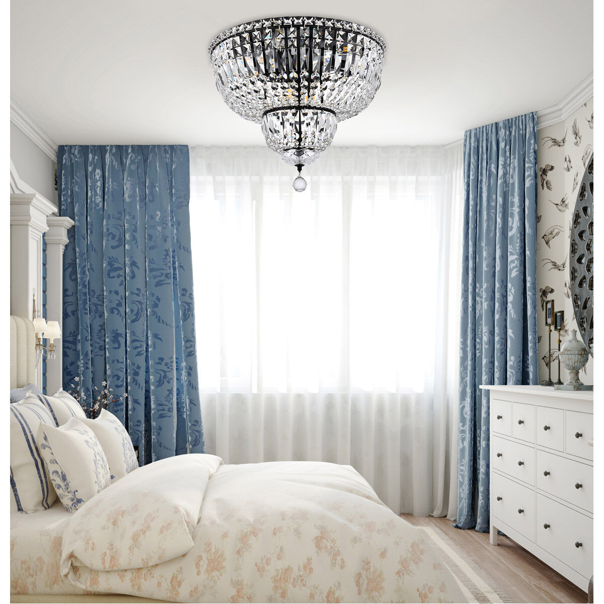 Tranquil 10 Light 20 inch Black and Clear Flush Mount Ceiling Light