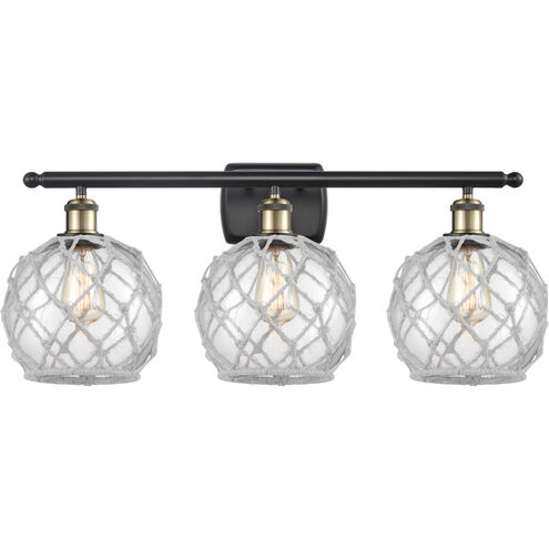 Ballston Farmhouse Rope LED 26 inch Black Antique Brass Bath Vanity Light Wall Light in Clear Glass with White Rope, Ballston