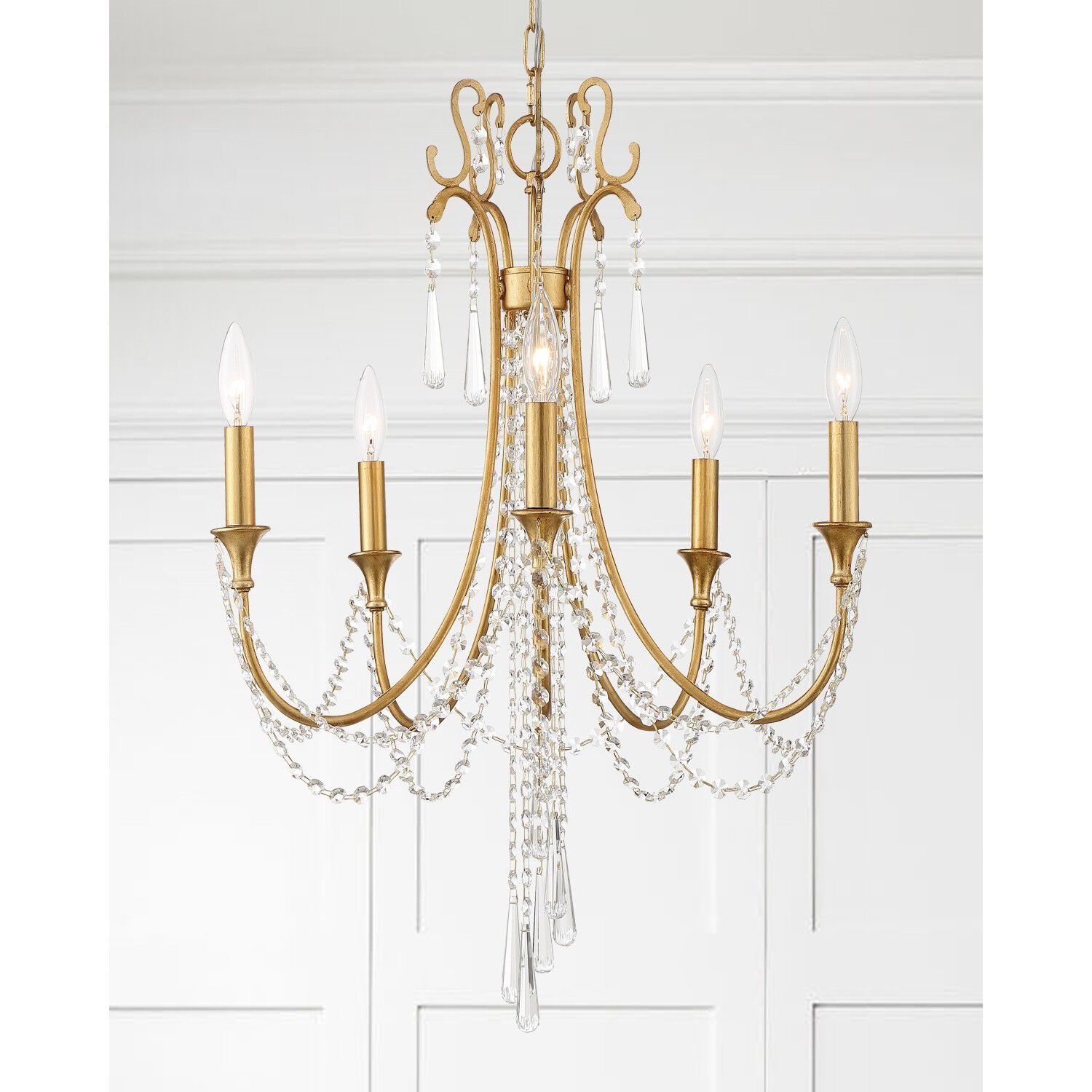 Arcadia 5 Light 23.5 inch Antique Gold Chandelier Ceiling Light in Antique Brass and Black