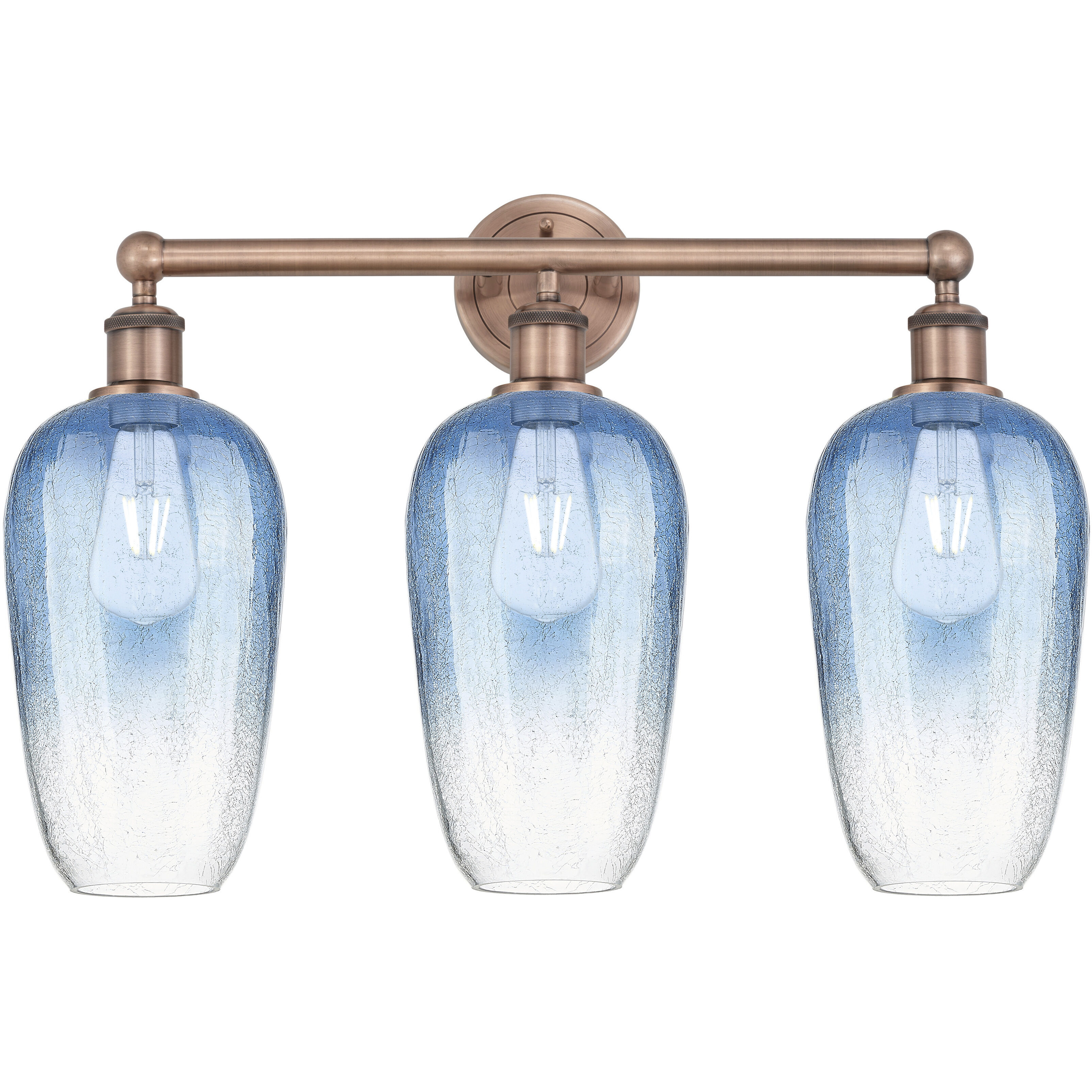 Edison Brookhaven Flute 3 Light 25 inch Antique Copper Bath Vanity Light Wall Light in Sapphire Blue Glass