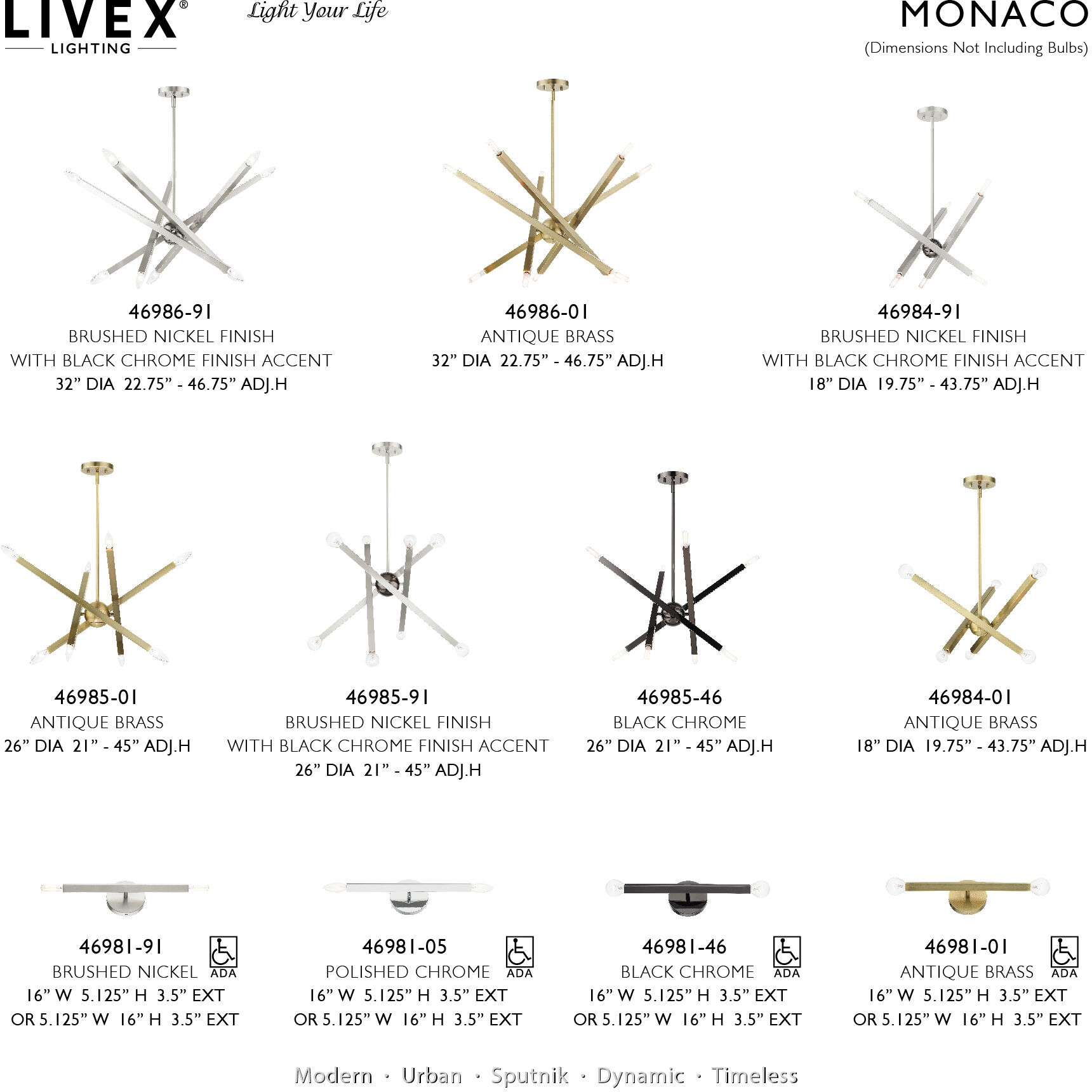 Monaco 6 Light 18 inch Brushed Nickel Chandelier Ceiling Light