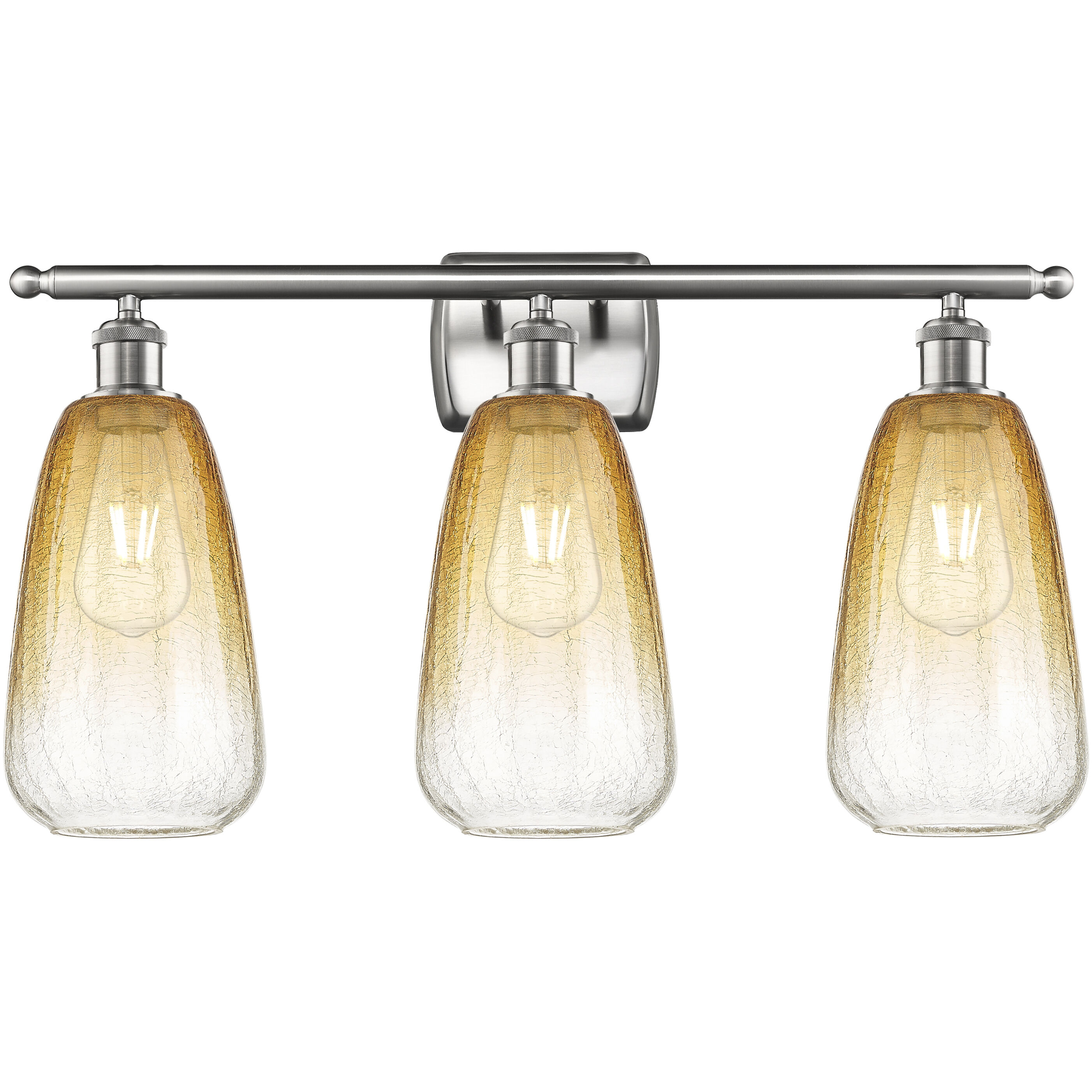 Ballston Brookhaven Almond 3 Light 26 inch Brushed Satin Nickel Bath Vanity Light Wall Light in Amber Glass