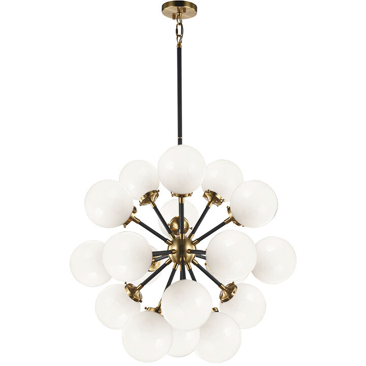 Soleil 18 Light 32 inch Aged Gold Brass Chandelier Ceiling Light in Aged Gold Brass and Opal Glass