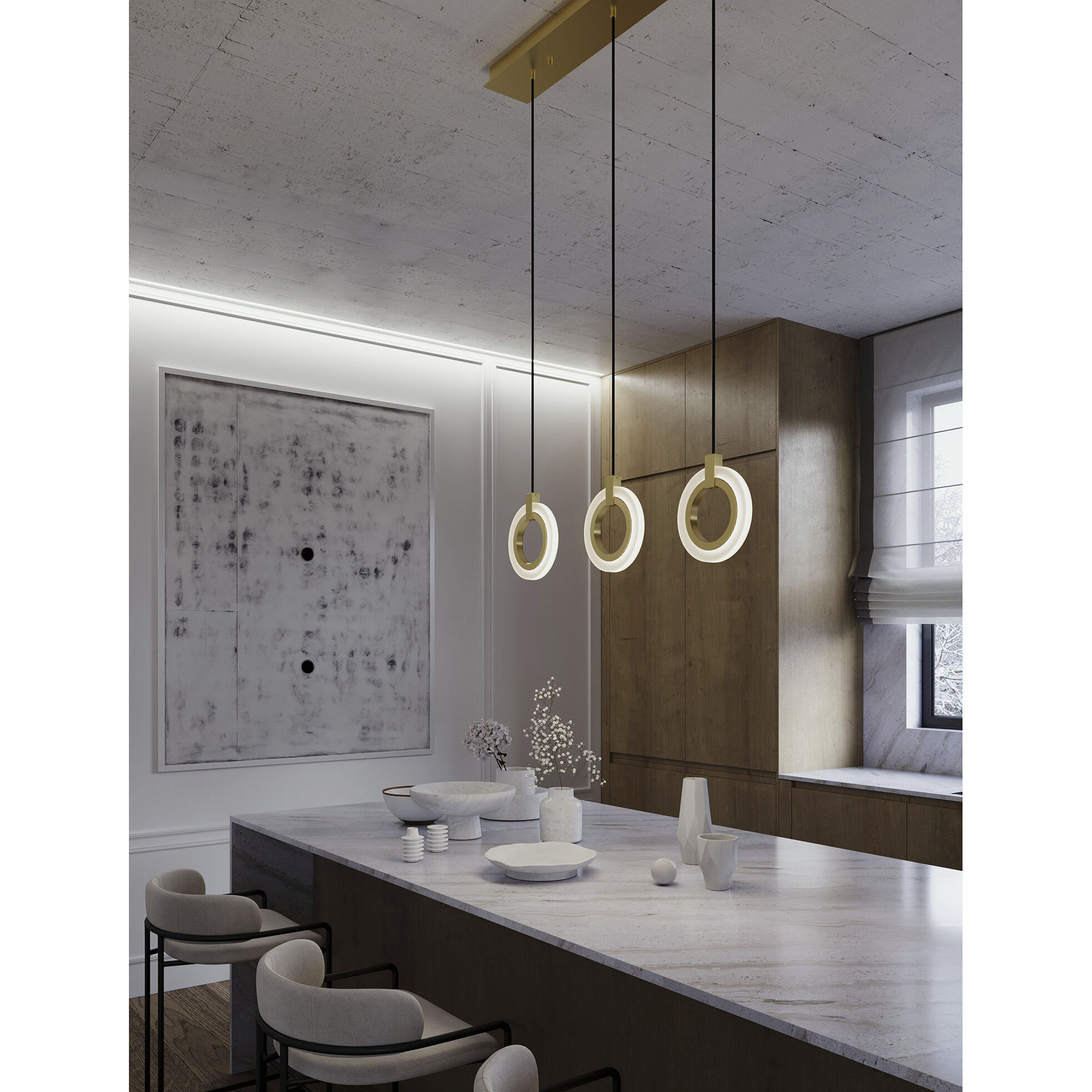 Halo Linear Pendant Ceiling Light in Light Antique Brass