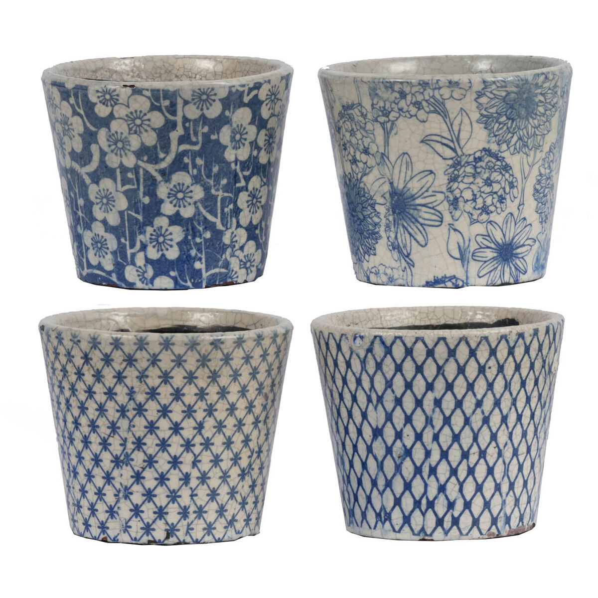 Terracotta Blue and White Outdoor Planter, Set of 4