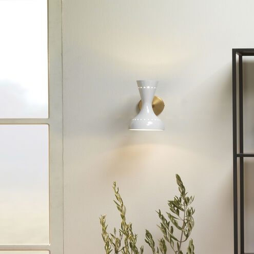 Pisa 2 Light 6 inch White Lacquer & Antique Brass Wall Sconce Wall Light in White Lacquer and Antique Brass