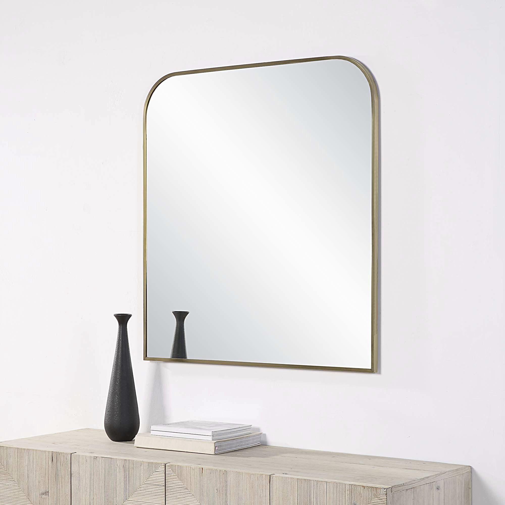 Joan 40 X 38 inch Clear and Antique Brushed Brass Wall Mirror