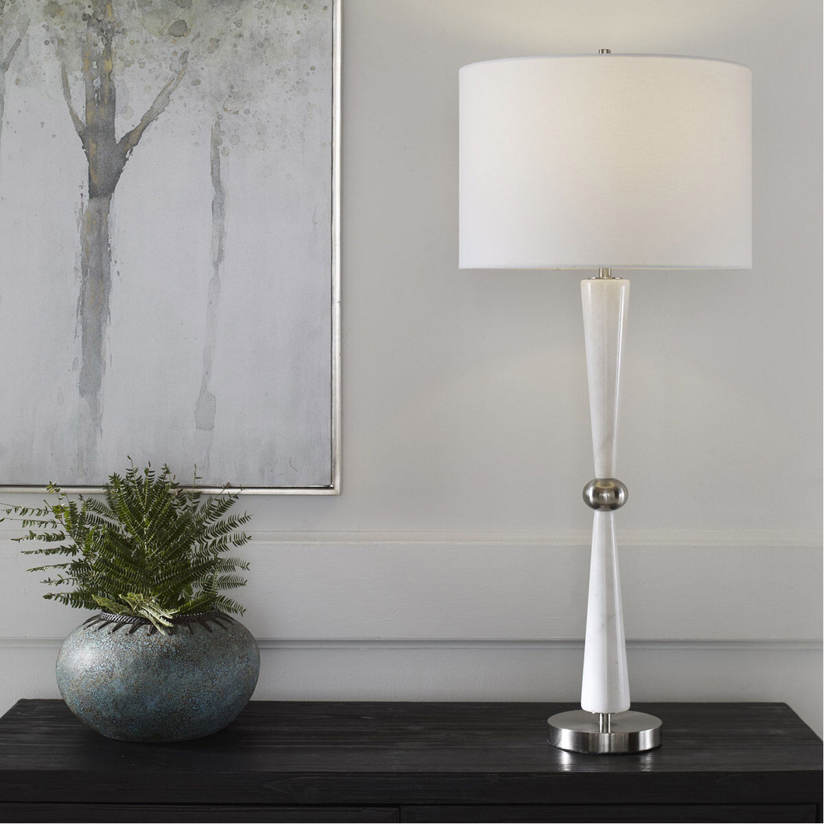 Hourglass 35 inch 150.00 watt White Marble and Brushed Nickel Table Lamp Portable Light