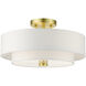 Meridian 3 Light 15 inch Satin Brass Semi Flush Ceiling Light