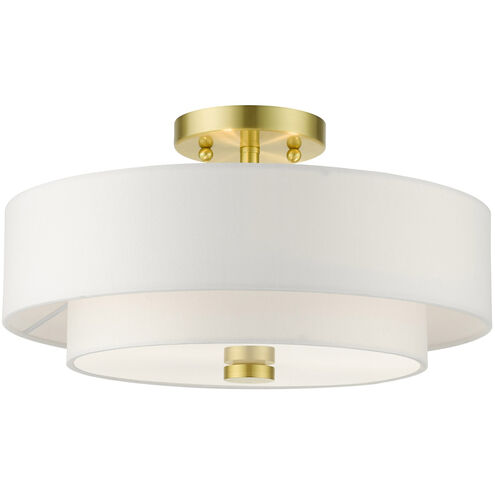 Meridian 3 Light 15 inch Satin Brass Semi Flush Ceiling Light