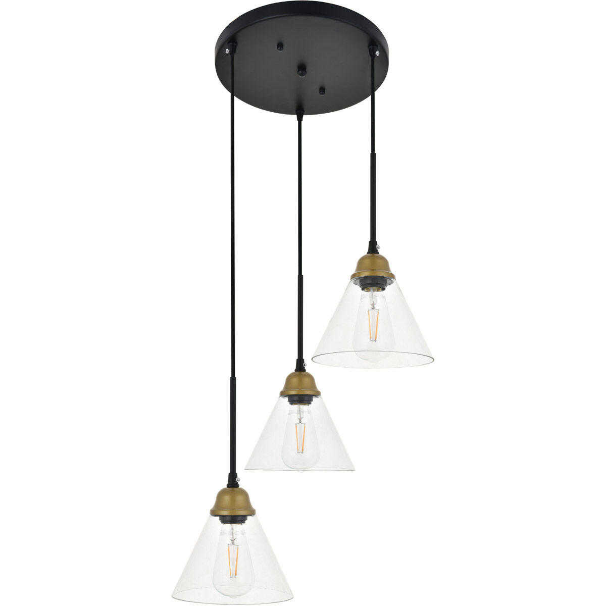 Histoire 3 Light 17.9 inch Brass and Black Pendant Ceiling Light