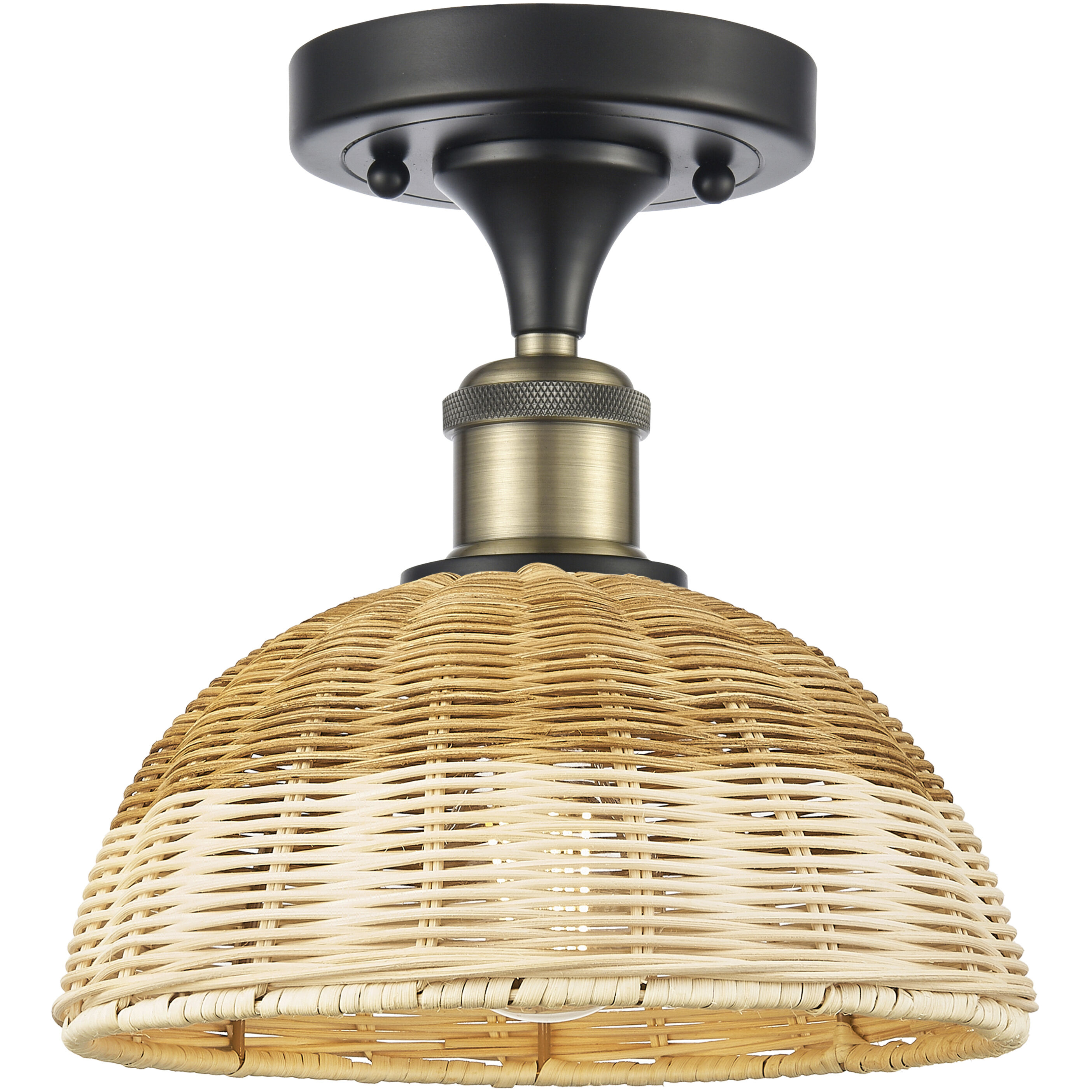 Ballston Bristol Natural II 1 Light 9 inch Black Antique Brass Semi-Flush Mount Ceiling Light