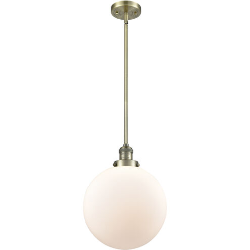 Franklin Restoration Beacon LED 12 inch Antique Brass Mini Pendant Ceiling Light in Matte White, Franklin Restoration