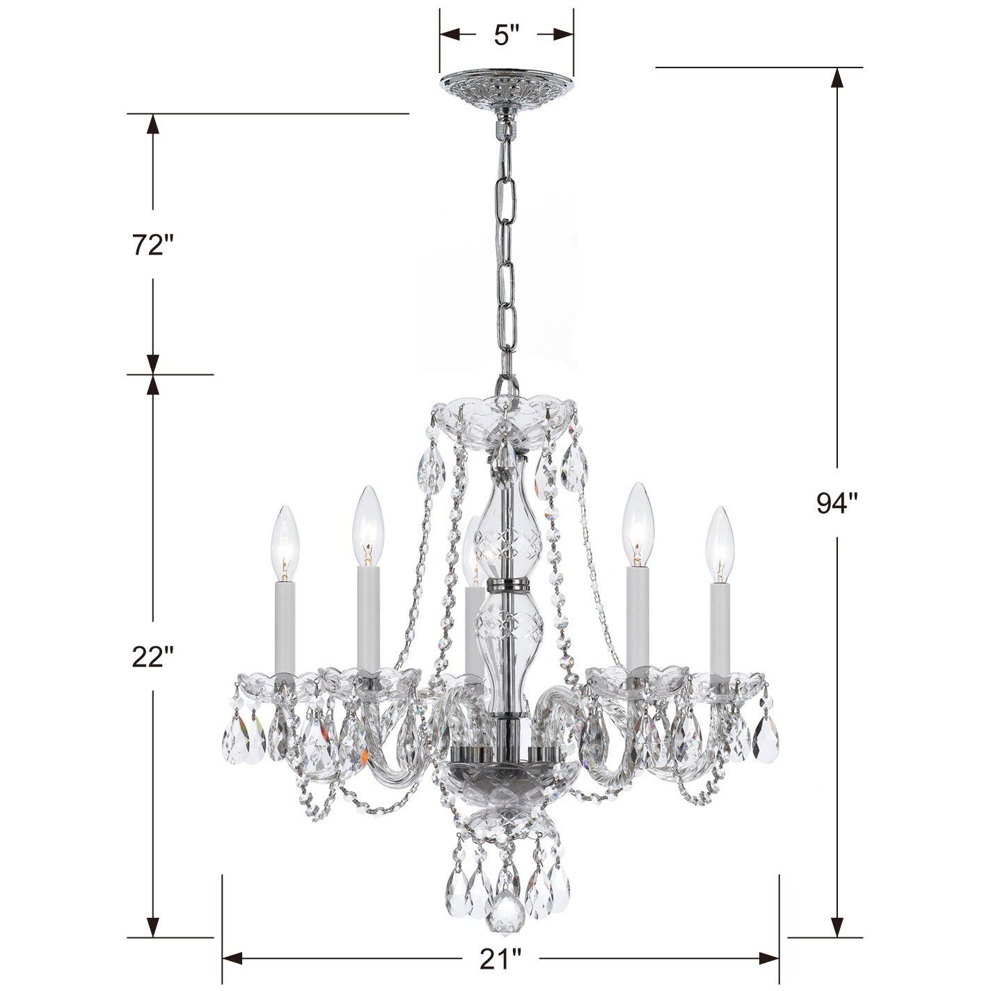 Traditional Crystal 5 Light 21 inch Polished Chrome Chandelier Ceiling Light in Clear Spectra