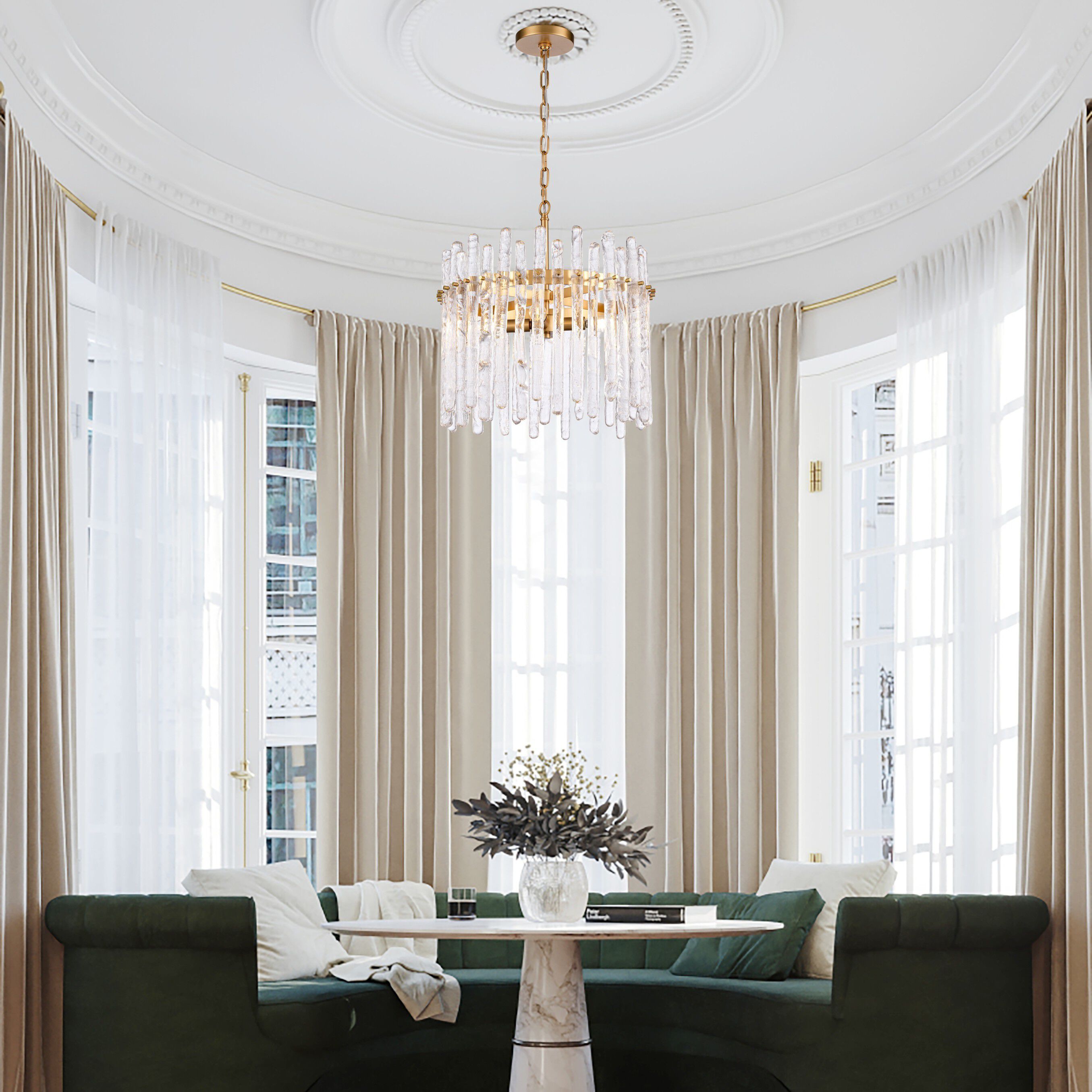 Icicles 4 Light 18 inch Natural Brass Pendant Ceiling Light, Converts to Semi Flush