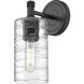 Crown Point Sconce Wall Light in Matte Black, Deco Swirl Glass