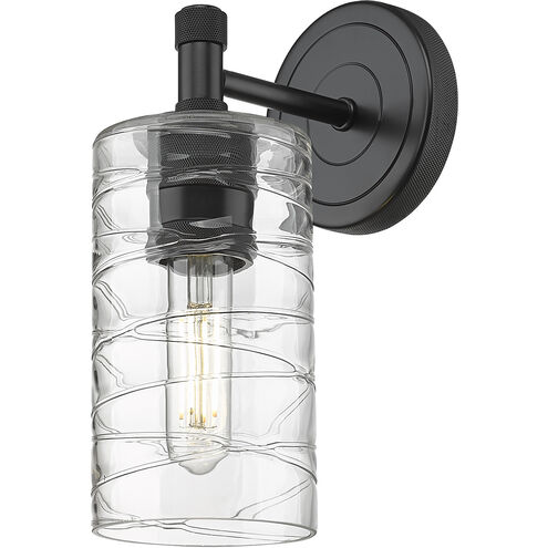 Crown Point Sconce Wall Light in Matte Black, Deco Swirl Glass