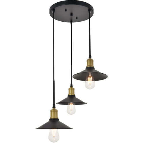 Etude 3 Light 19.3 inch Brass and Black Pendant Ceiling Light