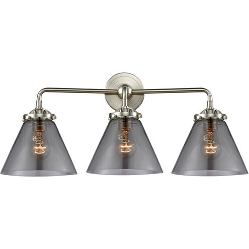 Nouveau Large Cone LED 26 inch Brushed Satin Nickel Bath Vanity Light Wall Light in Plated Smoke Glass, Nouveau