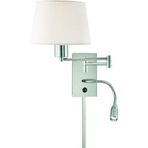 George's Reading Room 10 inch 9.00 watt Chrome Swing Arm Wall Lamp Wall Light, with Reading Lamp