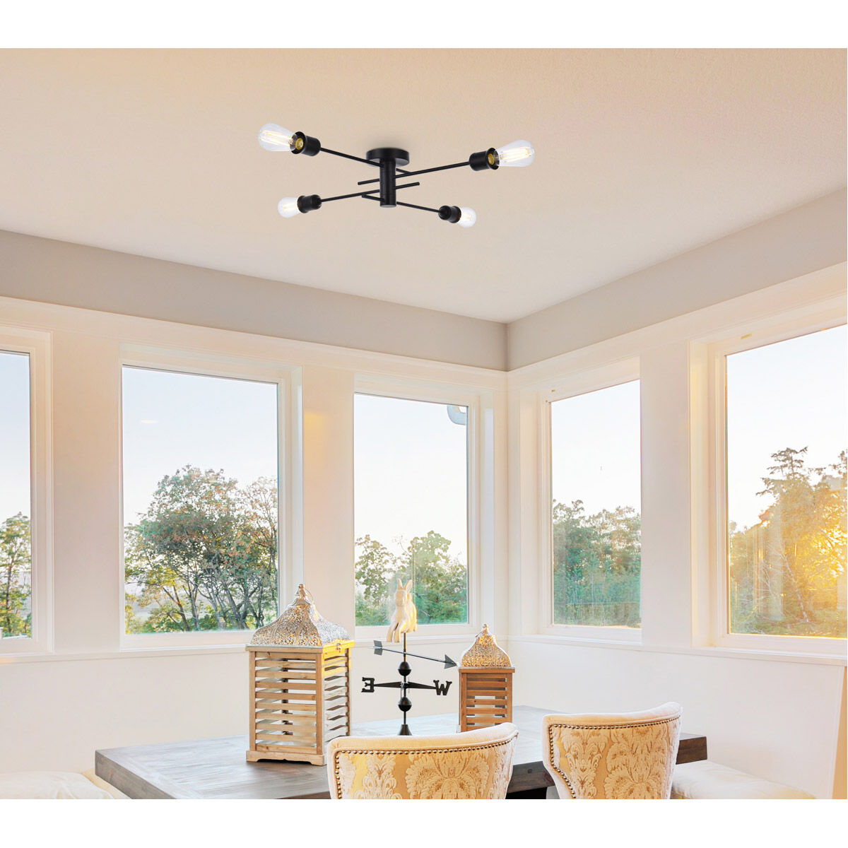 Xavier 4 Light 26 inch Black Flush Mount Ceiling Light