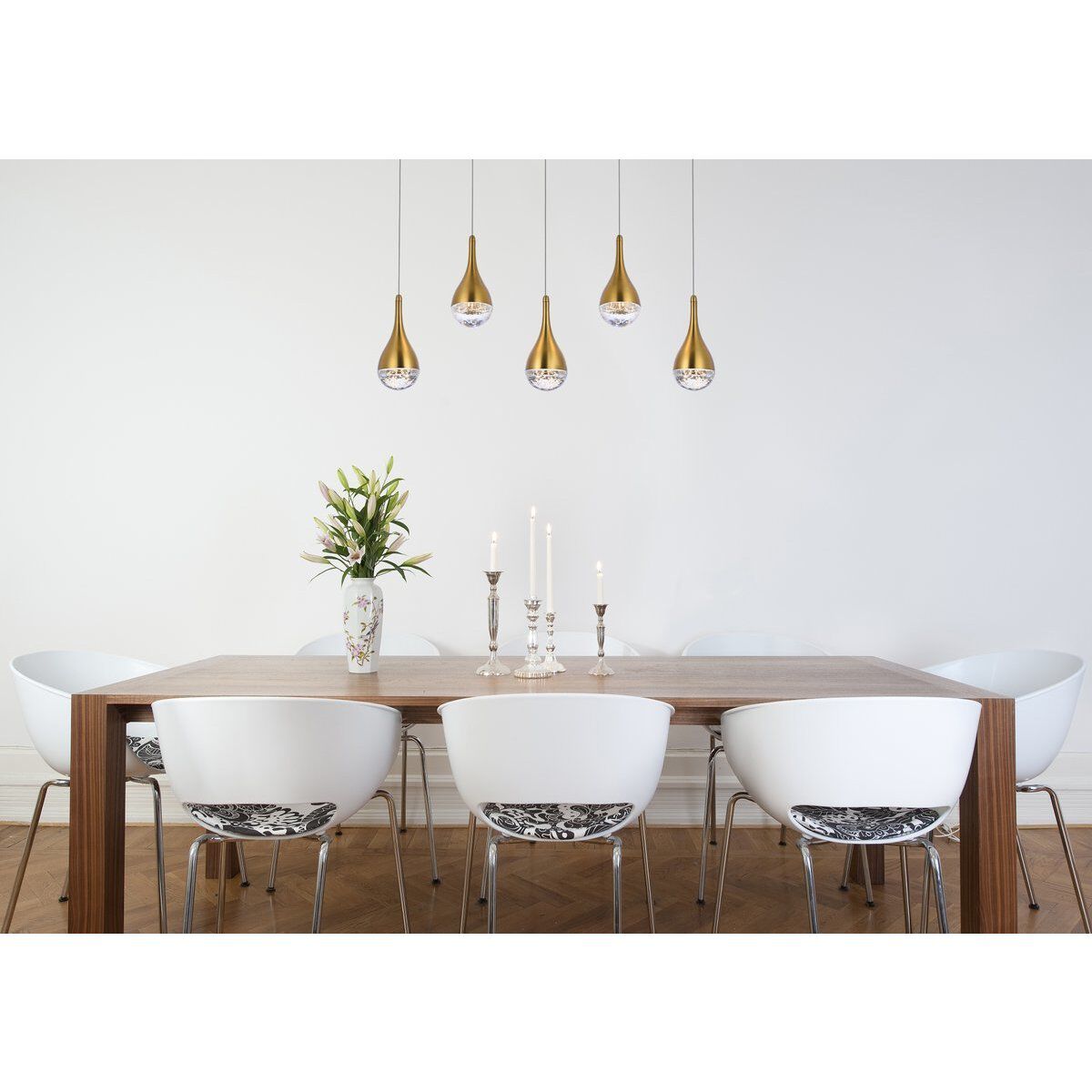 Amherst 5 Light 34 inch Satin Gold Linear Pendant Ceiling Light