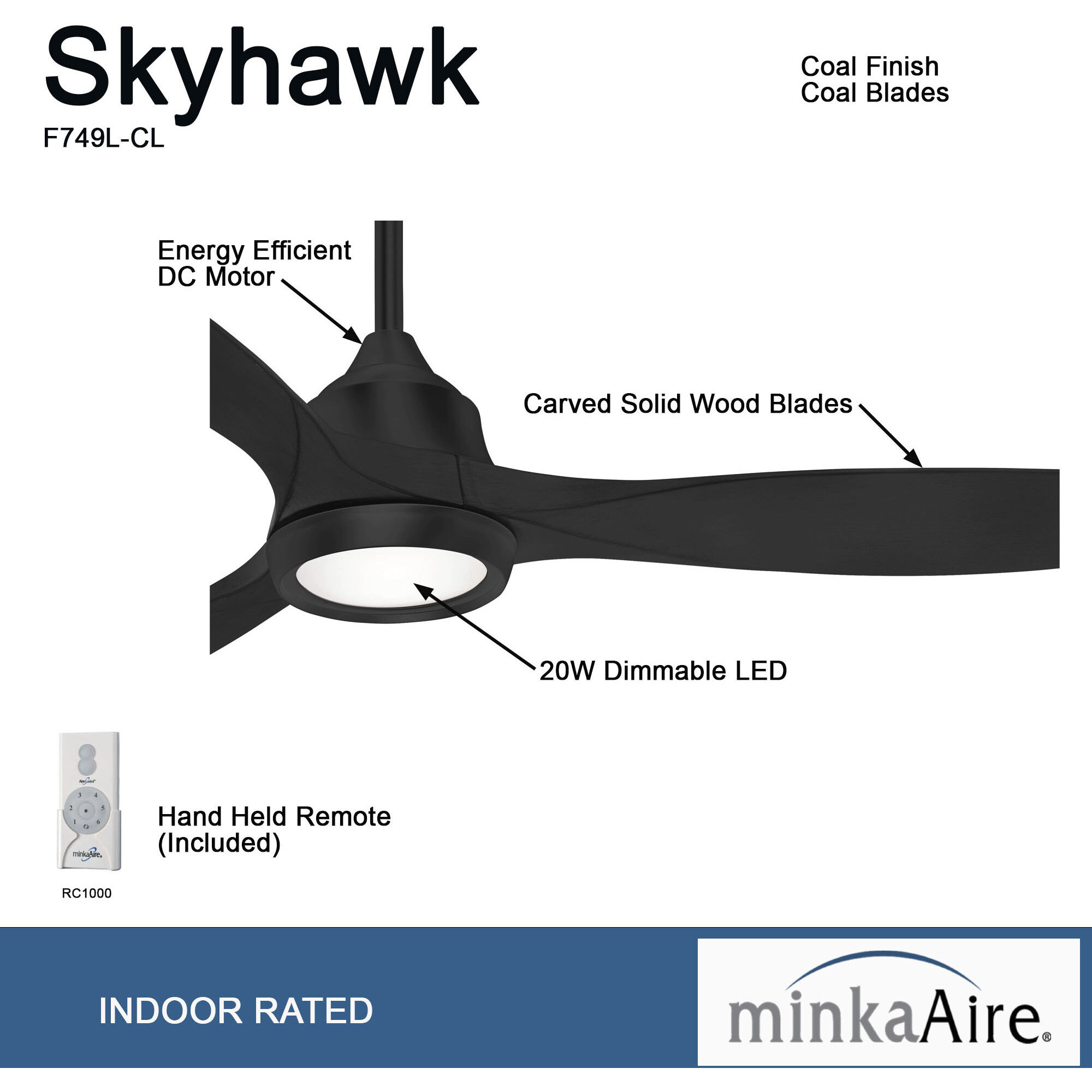 Skyhawk 60 inch Coal Ceiling Fan