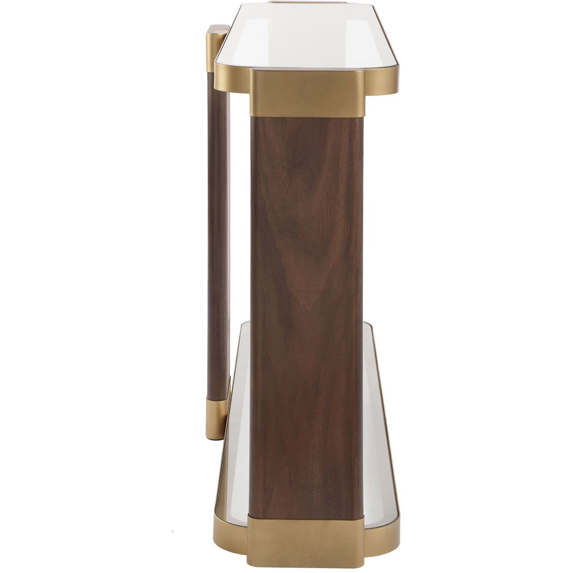 Ryles 55.25 inch Walnut Veneer and Gold Console Table