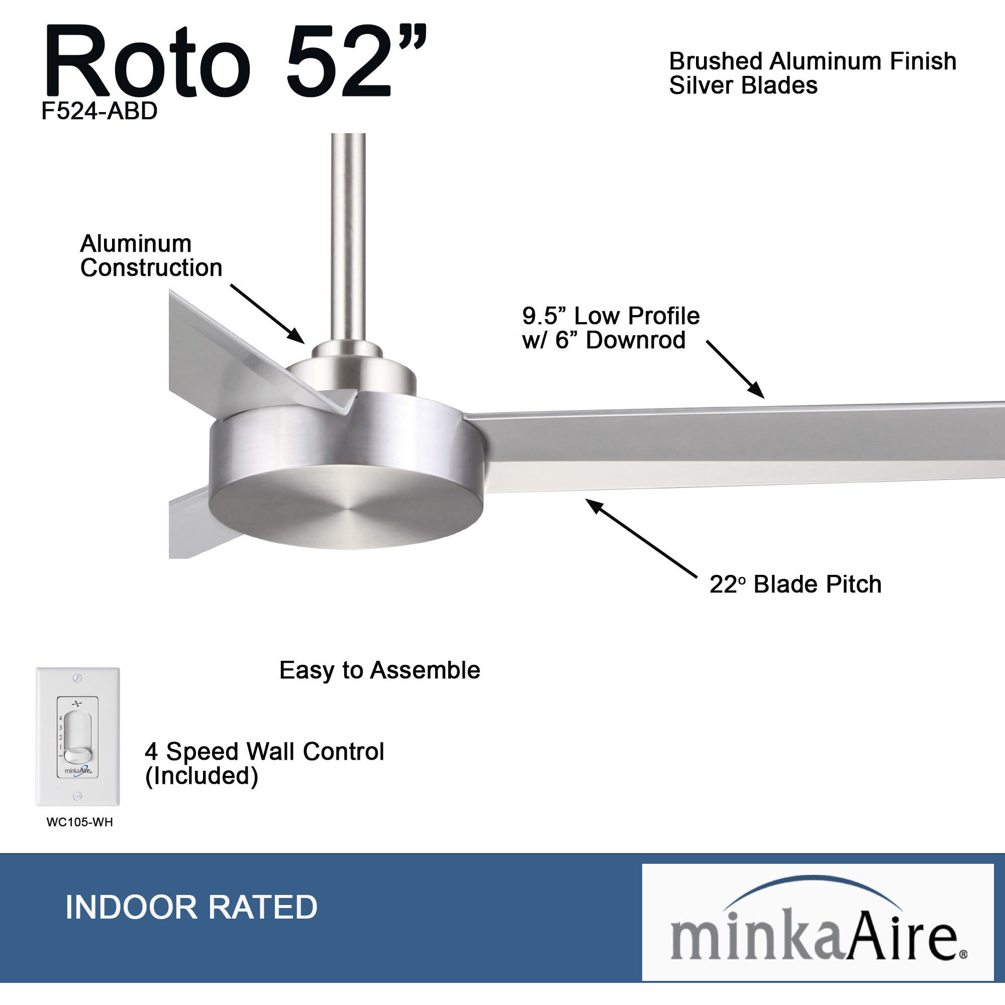 Minka-Aire DR536-ABD 36-Inch Downrod – Brushed Aluminum Ceiling Fan Extension For Indoor Use