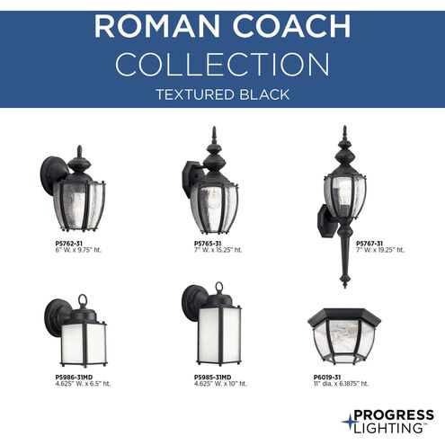 Roman Coach 1 Light 15 inch Textured Black Outdoor Wall Lantern, Medium