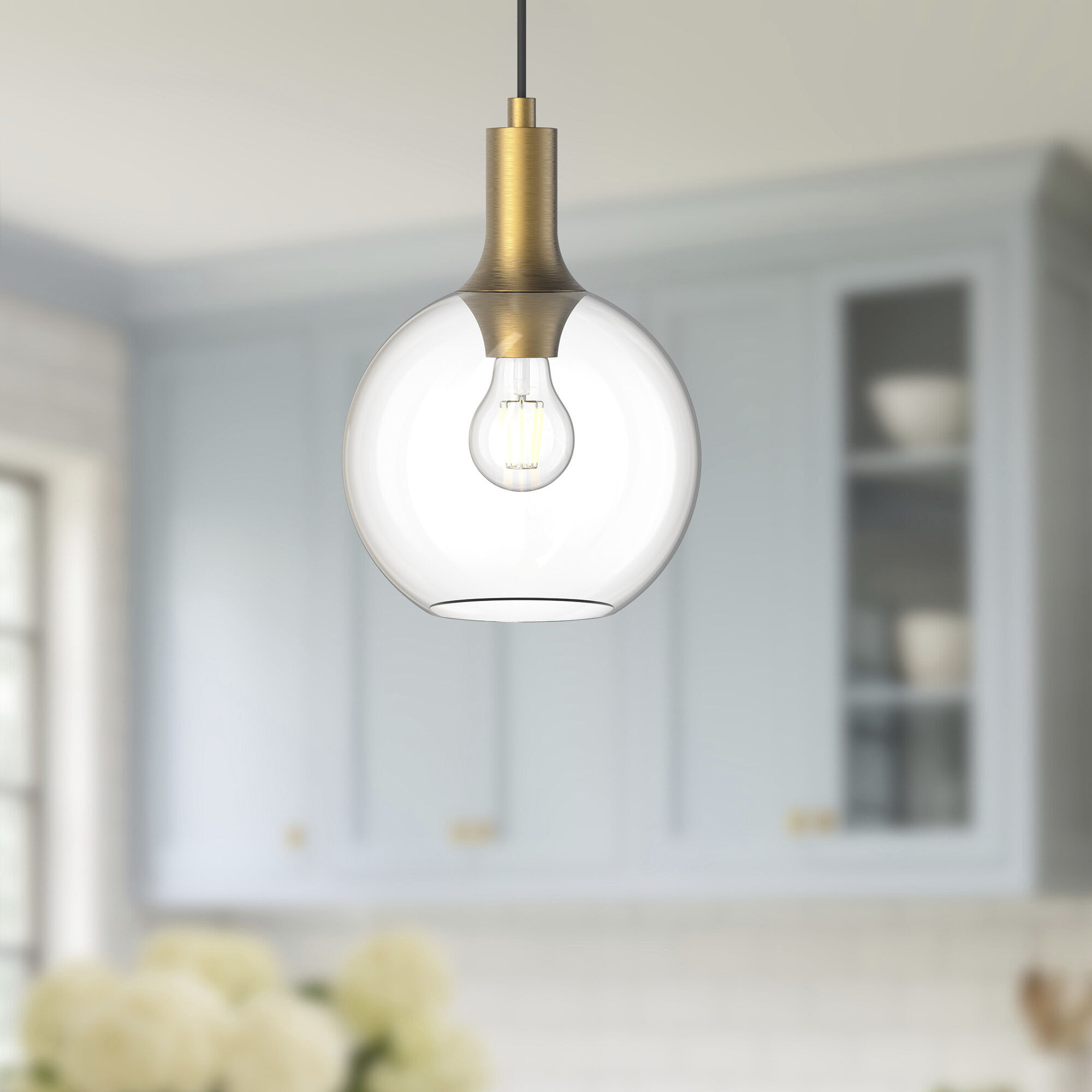 Alora Mood Castilla Pendant Ceiling Light in Aged Gold, Clear Glass