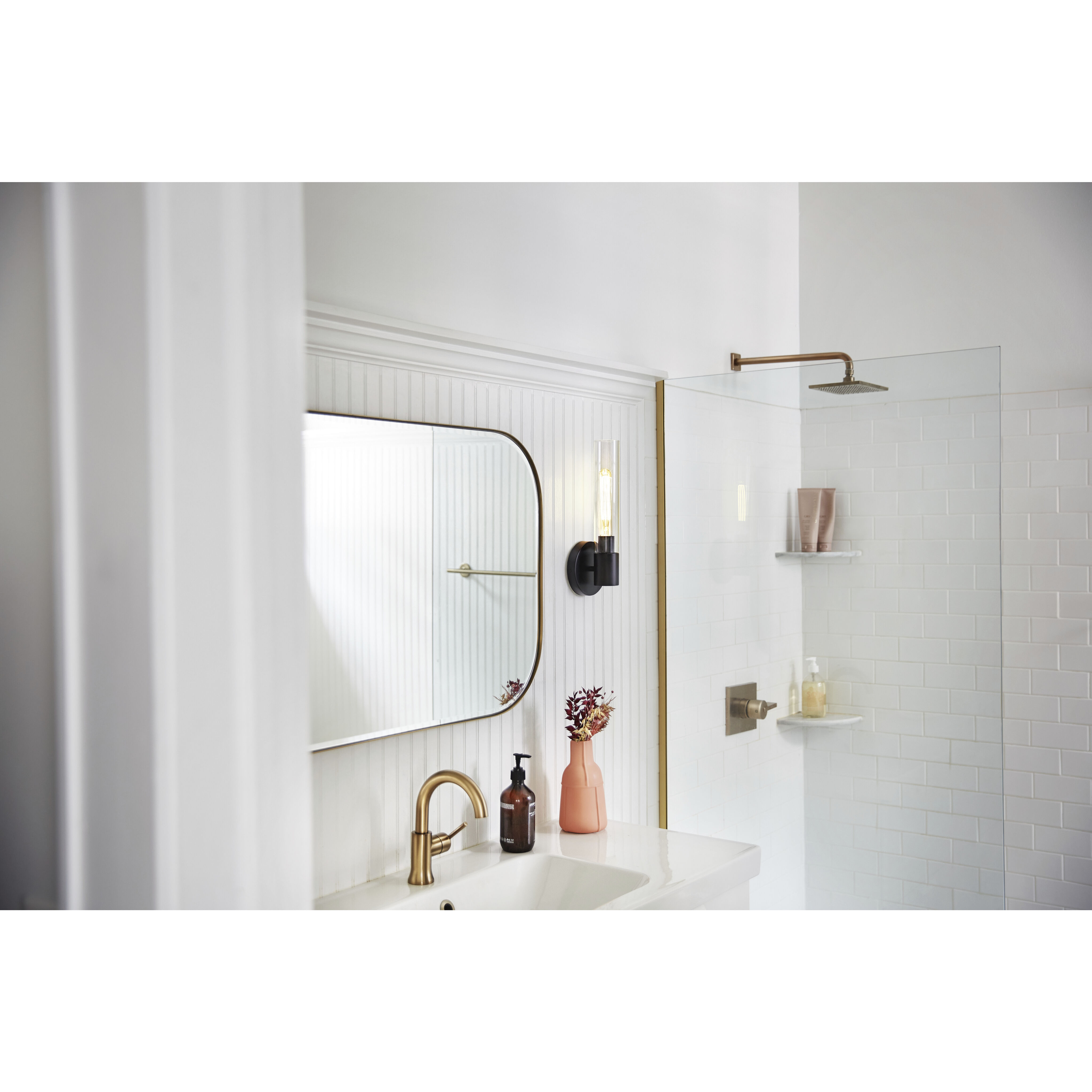 Shea LED 5.25 inch Lacquered Brass Bath Light Wall Light