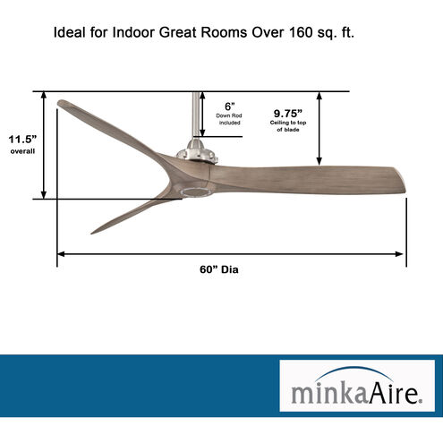 Aviation 60 inch Brushed Nickel/Ash Maple with Ash Maple Blades Ceiling Fan