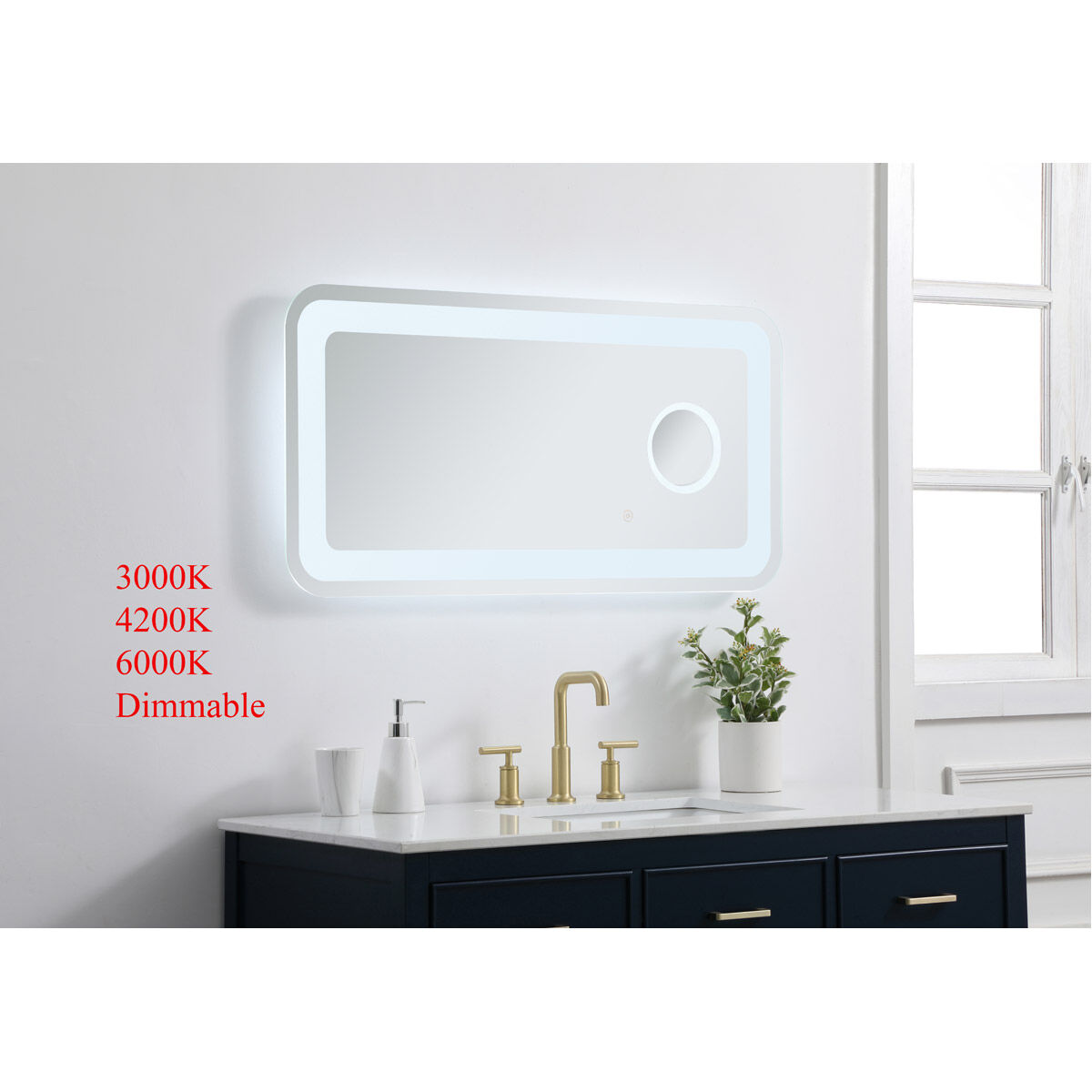 Lux 40 X 20 inch Glossy White Lighted Wall Mirror