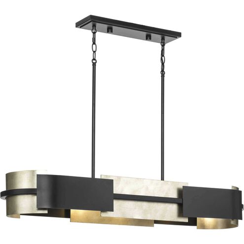 Lowery 4 Light 42 inch Matte Black and Antique Silver Leaf Linear Chandelier Ceiling Light, Design Series