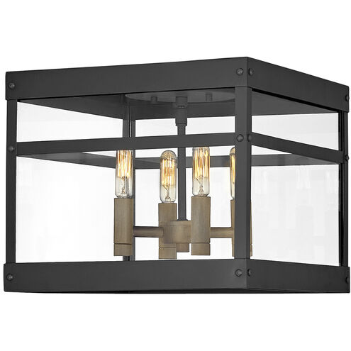 Open Air Porter 4 Light 12 inch Black with Burnished Bronze Outdoor Flush Mount, Estate Series