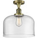 Franklin Restoration X-Large Bell LED 12 inch Antique Brass Semi-Flush Mount Ceiling Light in Clear Glass, Franklin Restoration