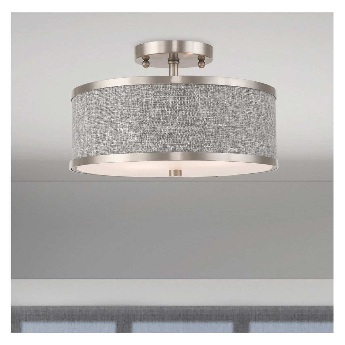 Park Ridge 2 Light 13 inch Brushed Nickel Semi-Flush Mount Ceiling Light