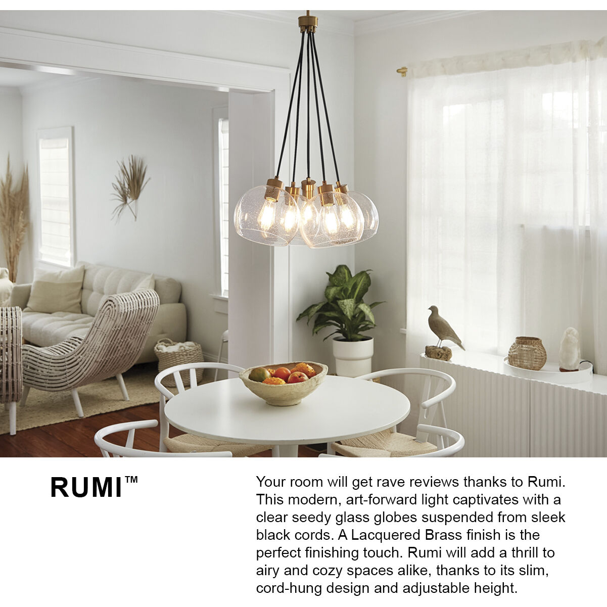 Rumi LED 18 inch Lacquered Brass Pendant Ceiling Light, Cluster