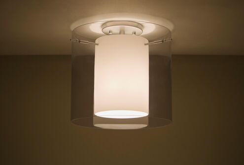 Pahu 1 Light 12 inch Satin Nickel Semi-Flush Mount Ceiling Light in Transparent Smoke/Opal Glass, Incandescent