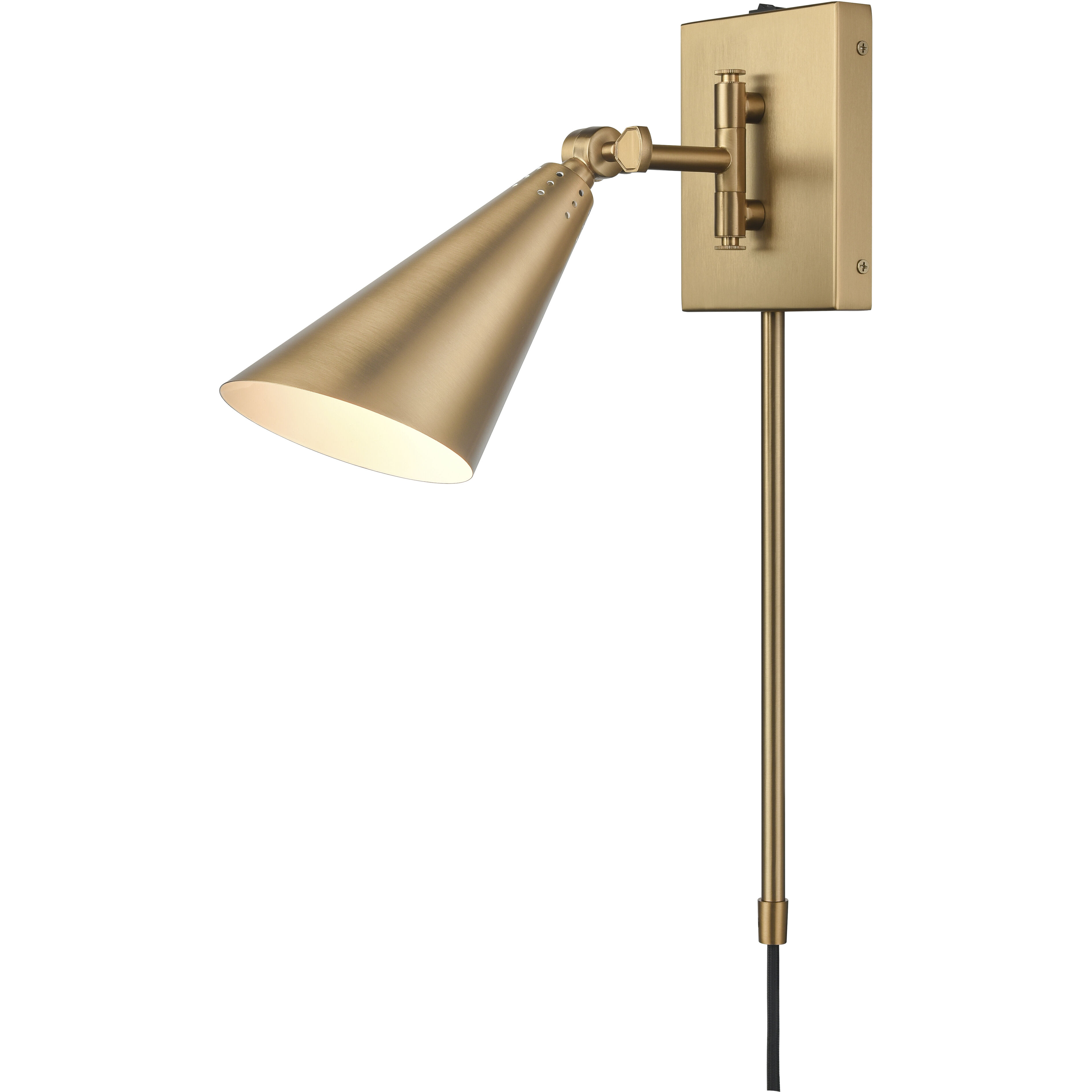 Whitmire 10.5 inch 60 watt Brushed Gold Swingarm Sconce Wall Light, Plug-In/Hardwire