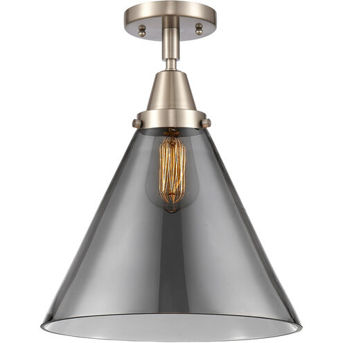 Franklin Restoration X-Large Cone 1 Light 12 inch Brushed Satin Nickel Flush Mount Ceiling Light in Plated Smoke Glass