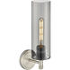 Crown Point Sconce Wall Light in Satin Nickel, Light Smoke Glass