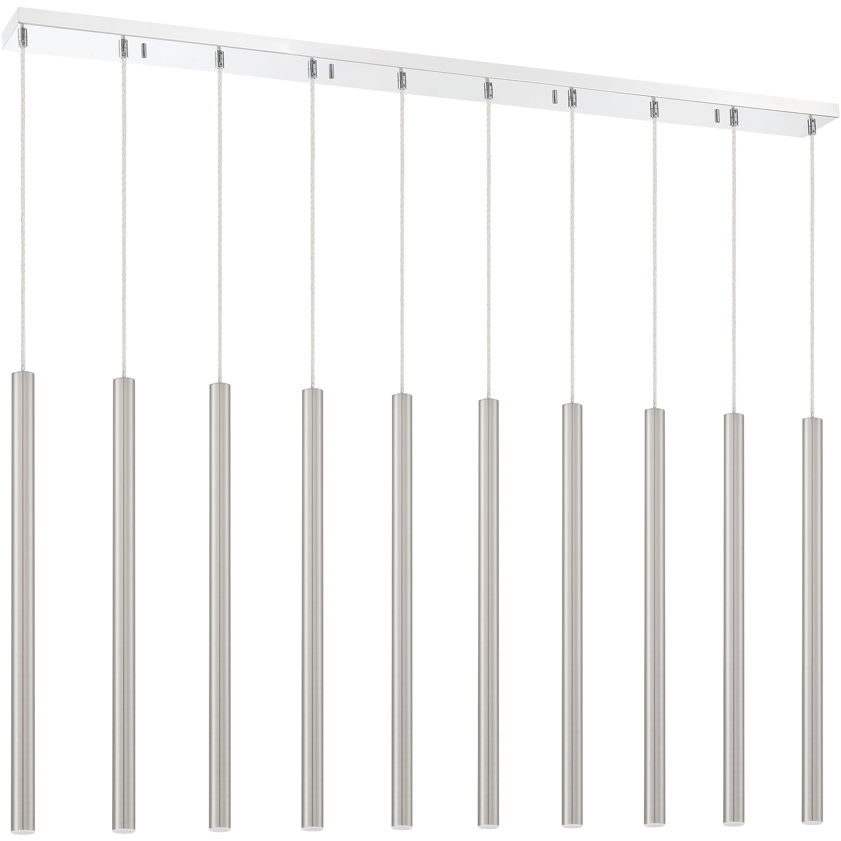 Forest LED 56.5 inch Chrome Linear Chandelier Ceiling Light in Brushed Nickel Steel, 10, 37