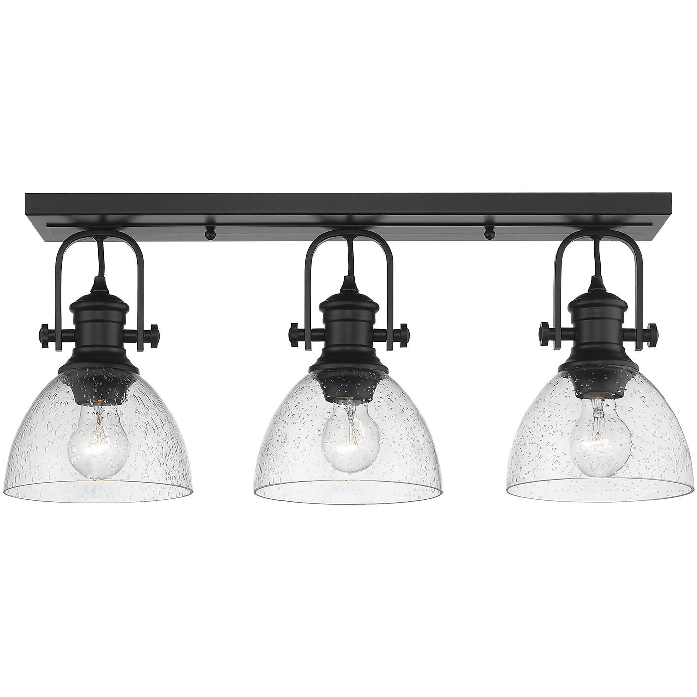 Yep Hines 3 Light 23.13 inch Matte Black Semi-Flush Mount Ceiling Light in Seeded Glass, Damp