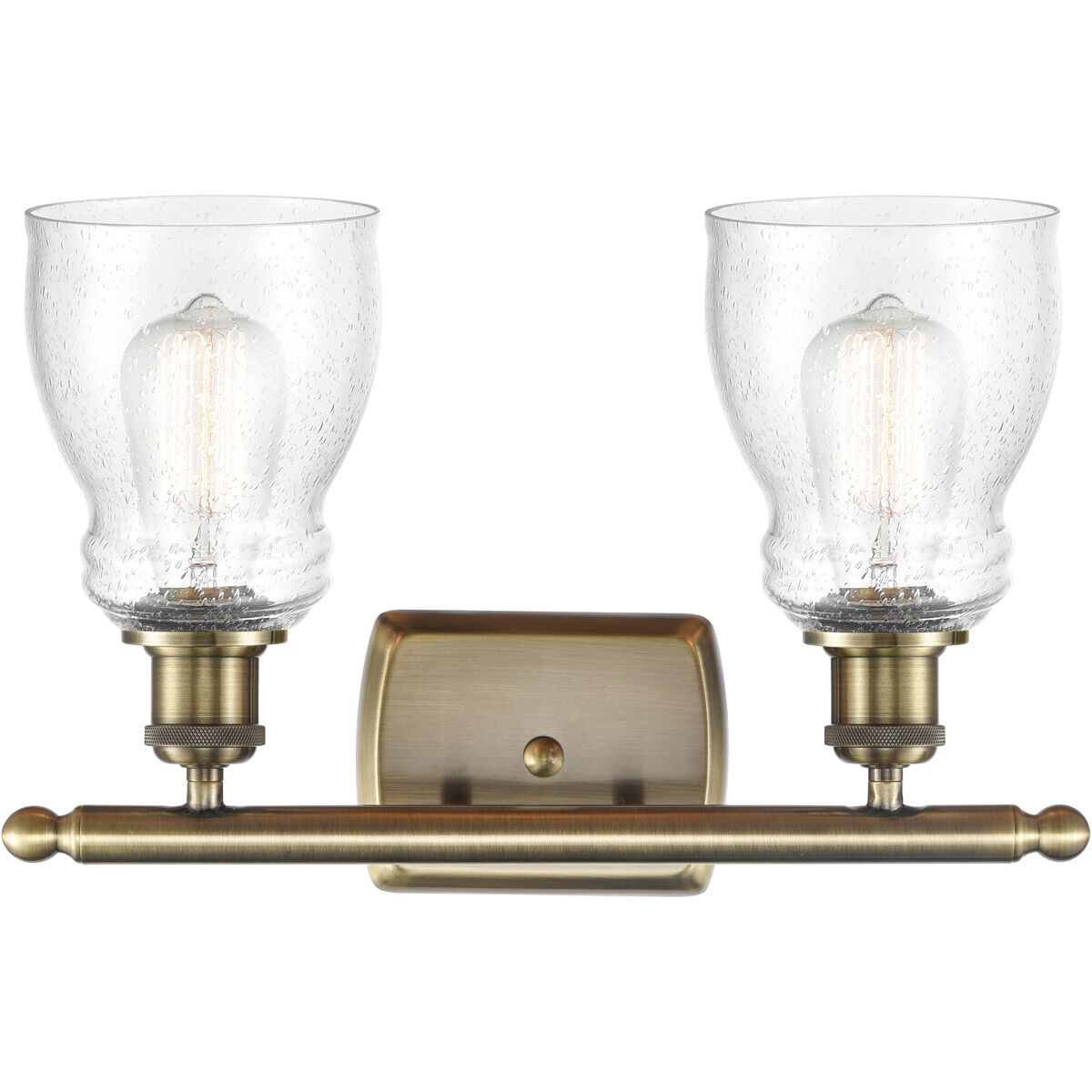 Ballston Ellery 2 Light 16 inch Antique Brass Bath Vanity Light Wall Light in Incandescent, Seedy Glass, Ballston